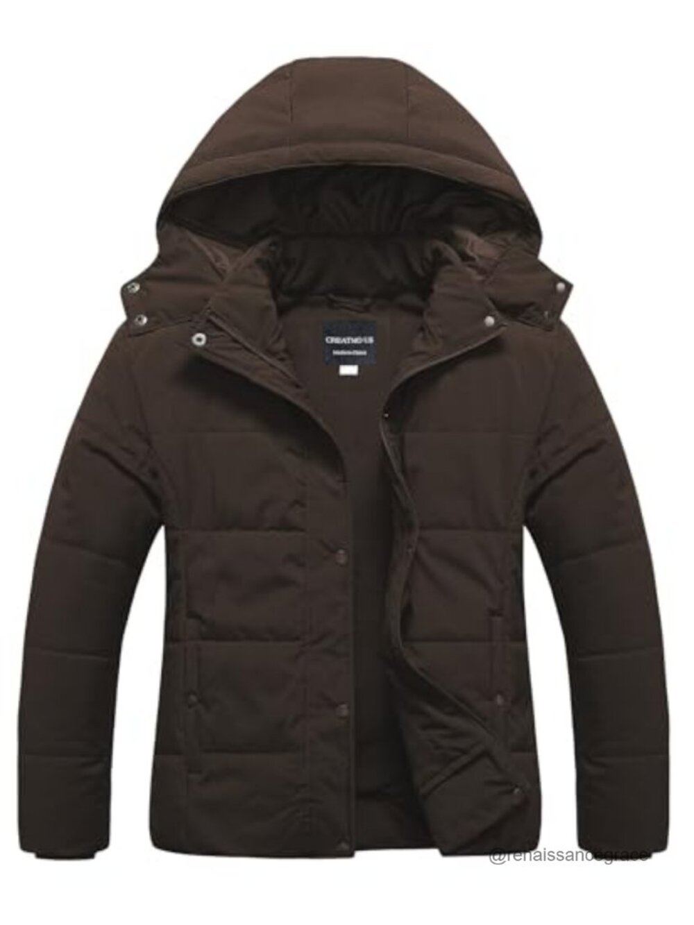 Plus Size Waterproof Fleece Lined Puffer Winter Coat Removable Hood
